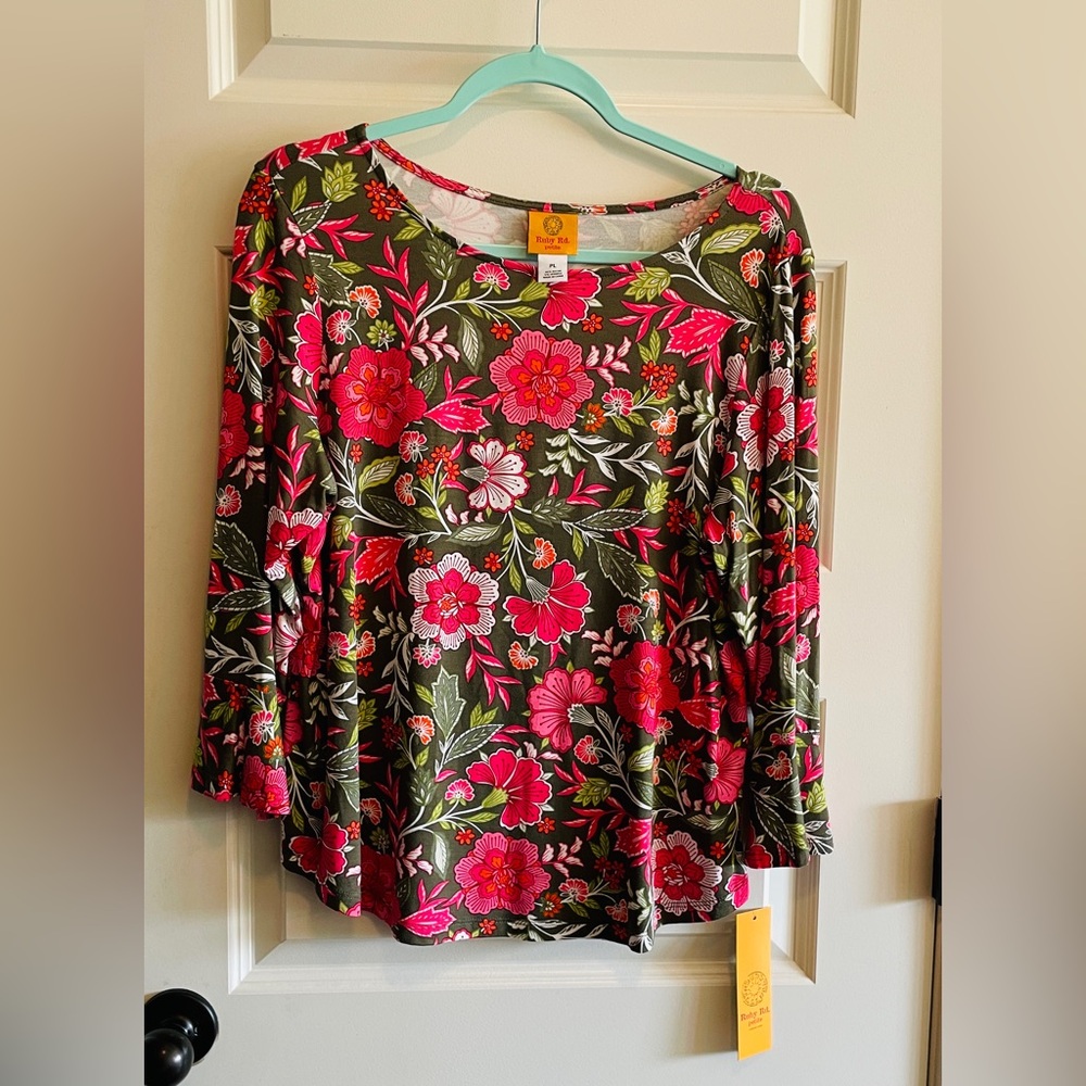 Ruby Red Floral Top PL NWT